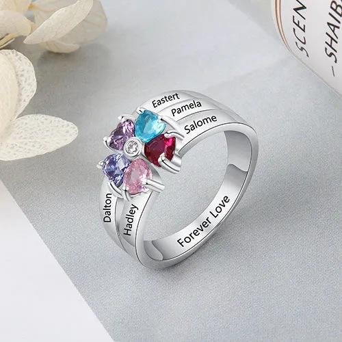 Sterling Silver Heart Birthstone Family Name Bypass Ring sold by Limoges Jewelry product image thumbnail 4