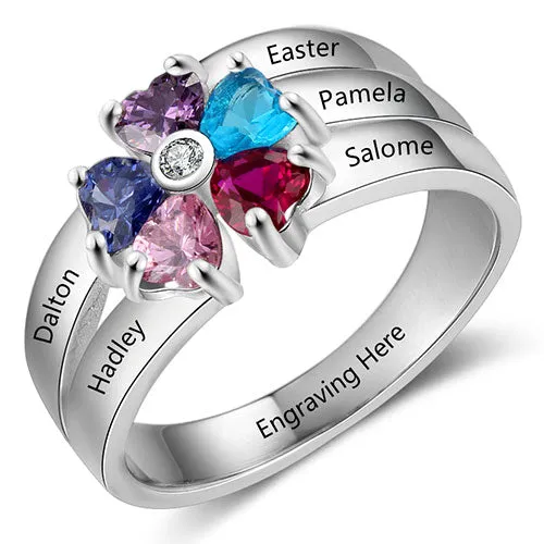Sterling Silver Heart Birthstone Family Name Bypass Ring sold by Limoges Jewelry