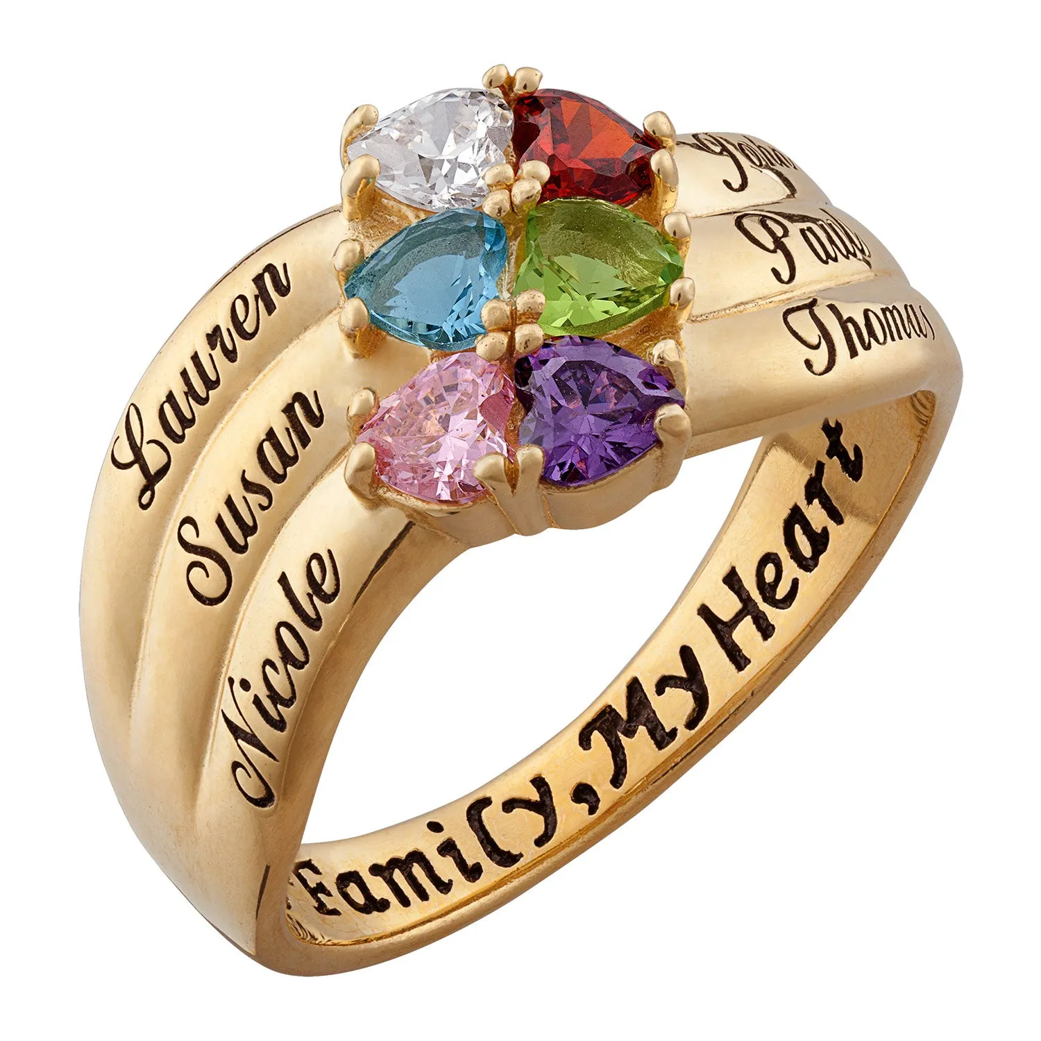18K Gold Over Sterling Heart-Shaped Birthstone & Name Family Ring sold by Limoges Jewelry product image thumbnail 2