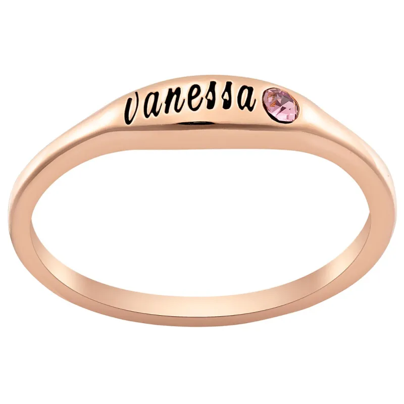 14K Rose Gold Plated Engraved Name and Birthstone Oval Stackable Ring sold by Limoges Jewelry