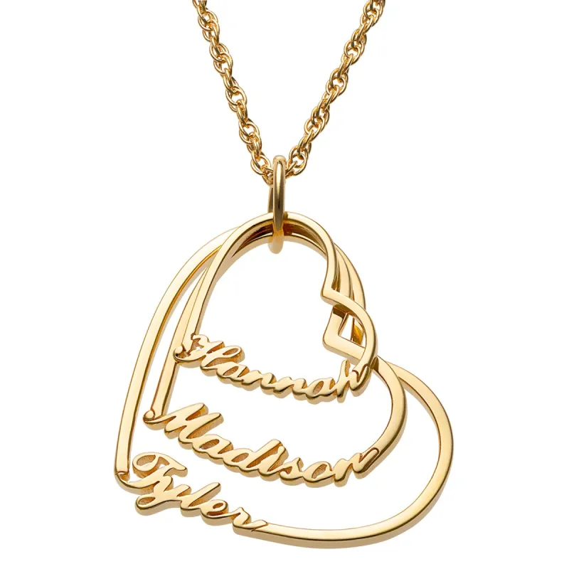 14K Gold over Sterling Script Name with Heart Necklace - 3 Names sold by Limoges Jewelry