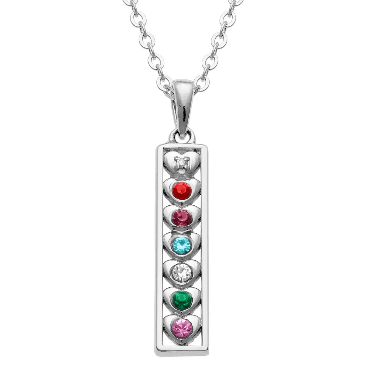 Silver Plated Family Birthstone Heart and Diamond Accent Necklace sold by Limoges Jewelry