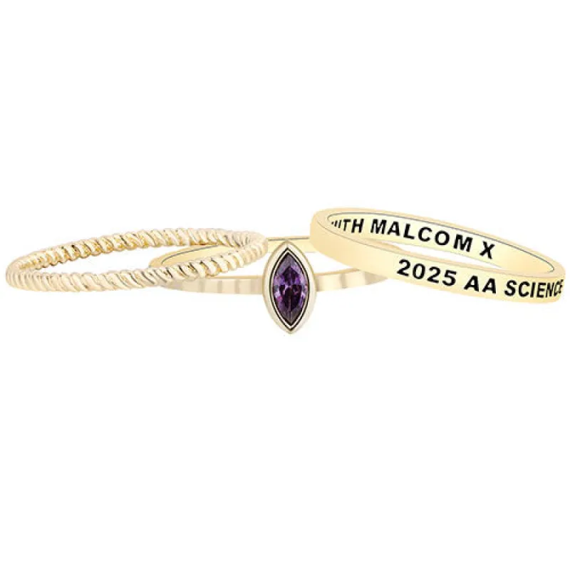 Women's 14K Gold Plated Marquise Birthstone Stackable Class Ring sold by Limoges Jewelry