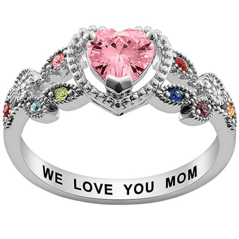 Sterling Silver Mother's Heart Family Birthstone Ring sold by Limoges Jewelry