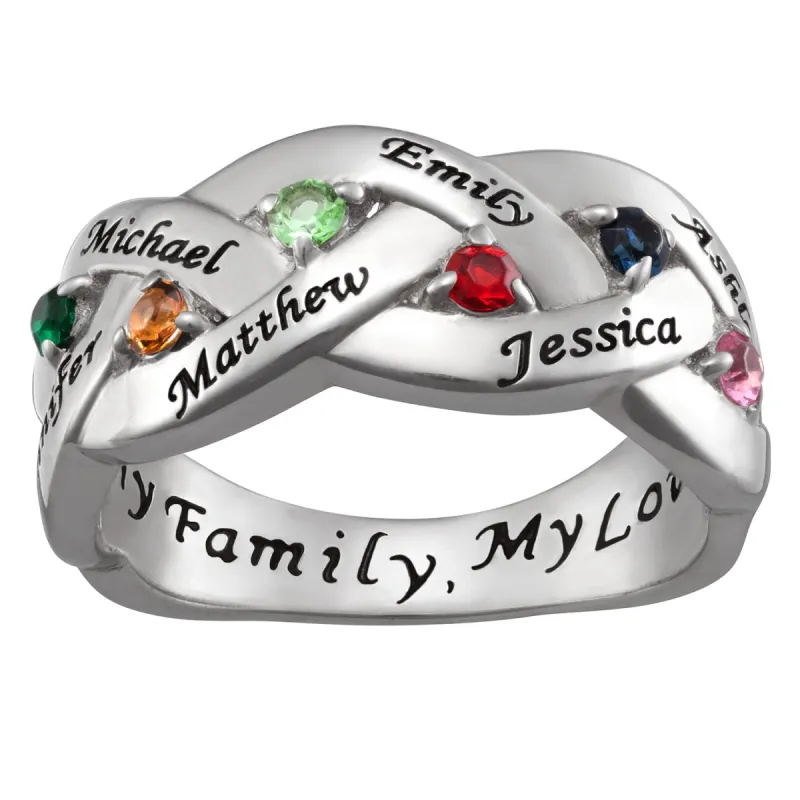 Sterling Silver Family Name & Birthstone Ring sold by Limoges Jewelry