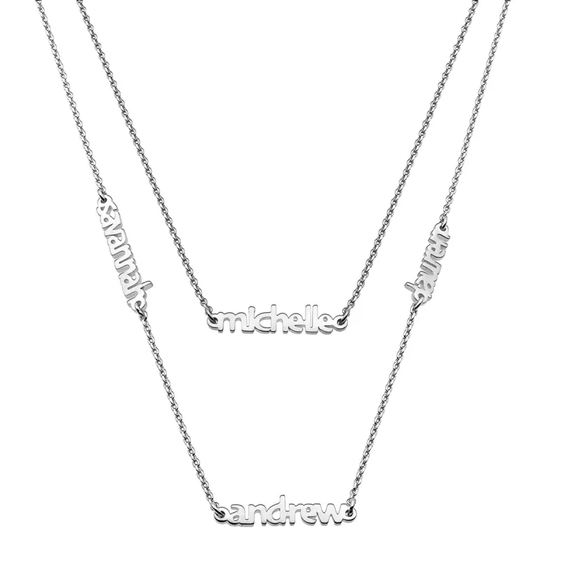 Sterling Silver Petite Block Family Name Layered Necklace- 4 Names sold by Limoges Jewelry