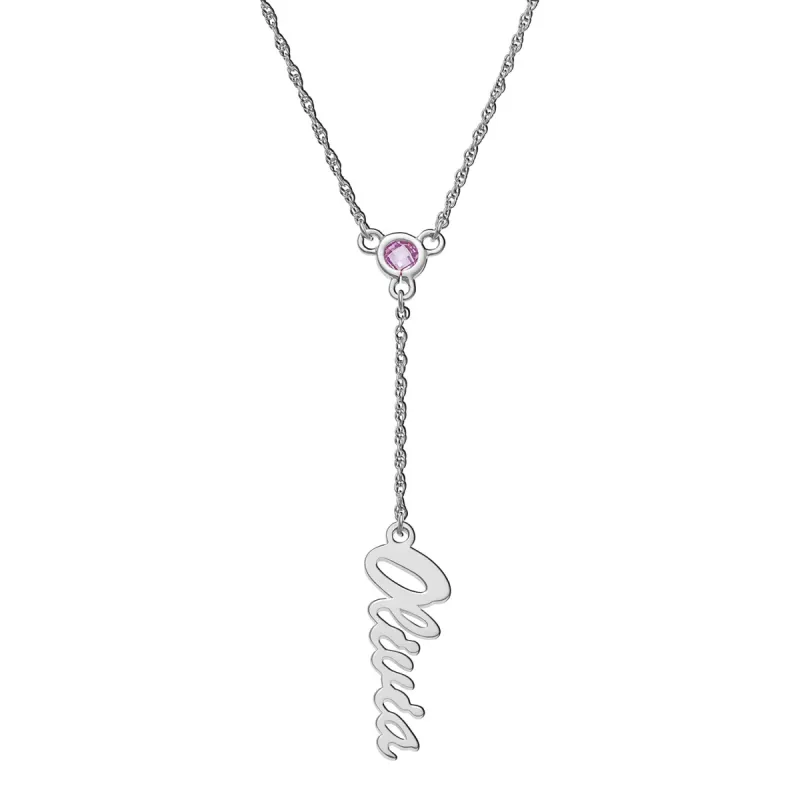 Sterling Silver Script Name and Birthstone Y-Necklace sold by Limoges Jewelry
