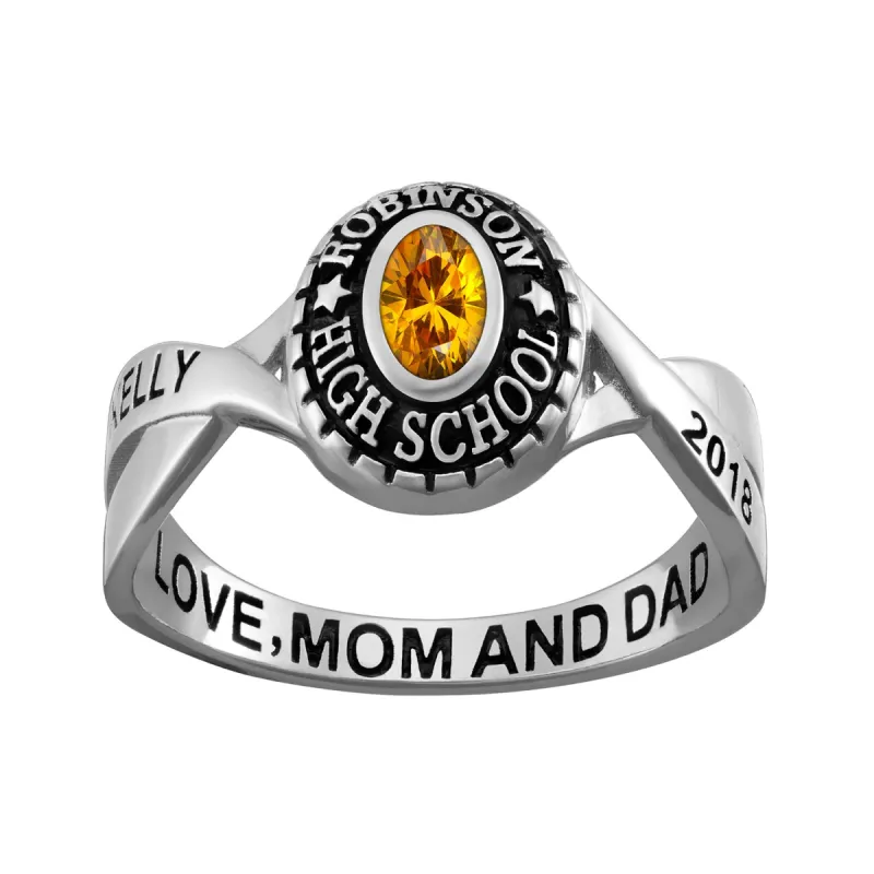 Sterling Silver Rhodium-Plated Traditional Braided Ladies Class Ring sold by Limoges Jewelry