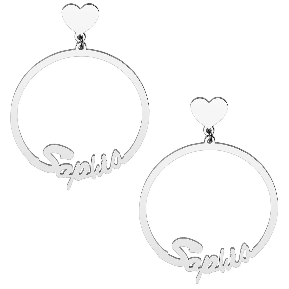 Silver Plated Script Name with Heart Dangle Earrings sold by Limoges Jewelry