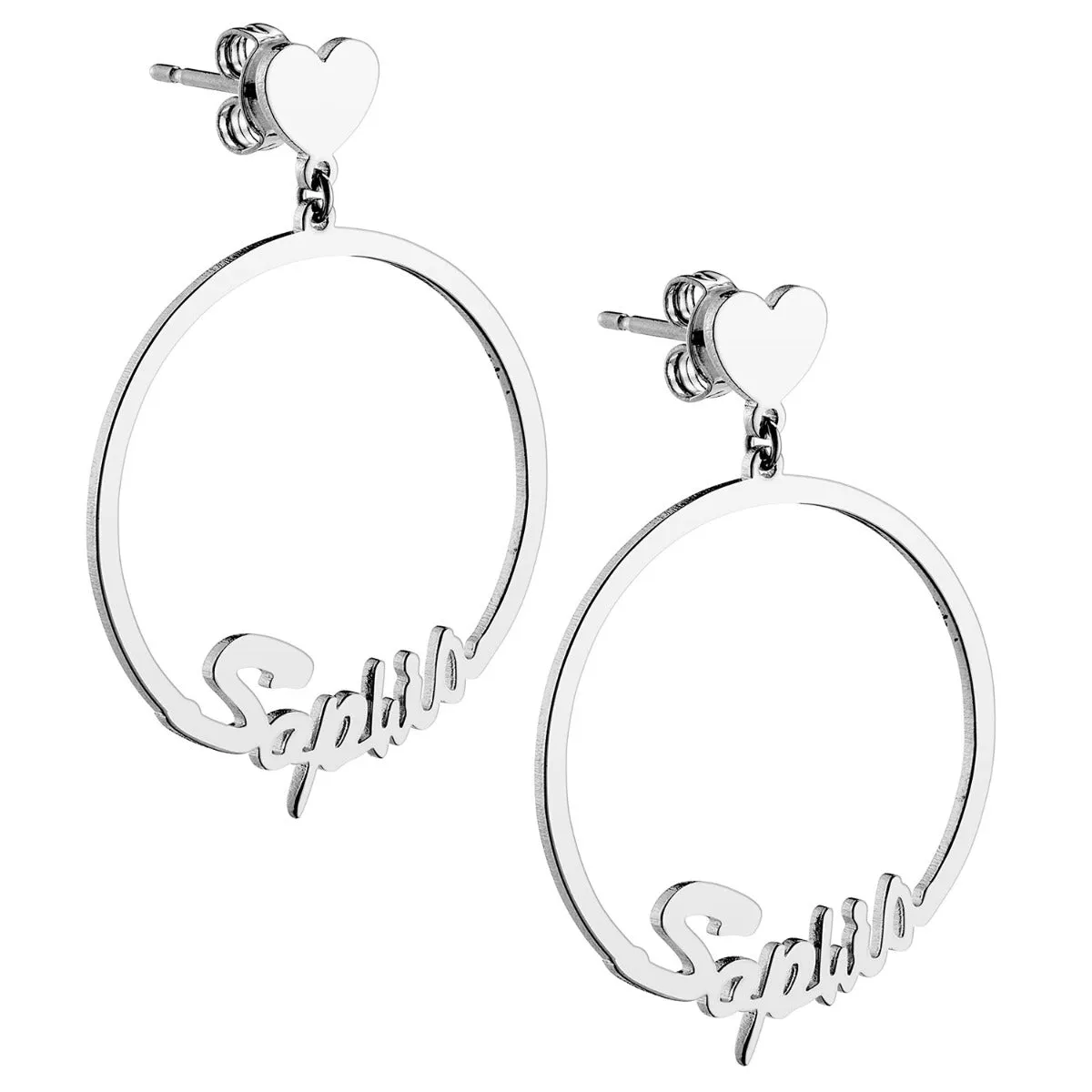 Silver Plated Script Name with Heart Dangle Earrings sold by Limoges Jewelry product image thumbnail 3