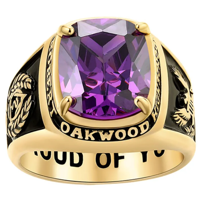 Men's 14K Gold Plated Traditional Prong station Birthstone Class Ring sold by Limoges Jewelry