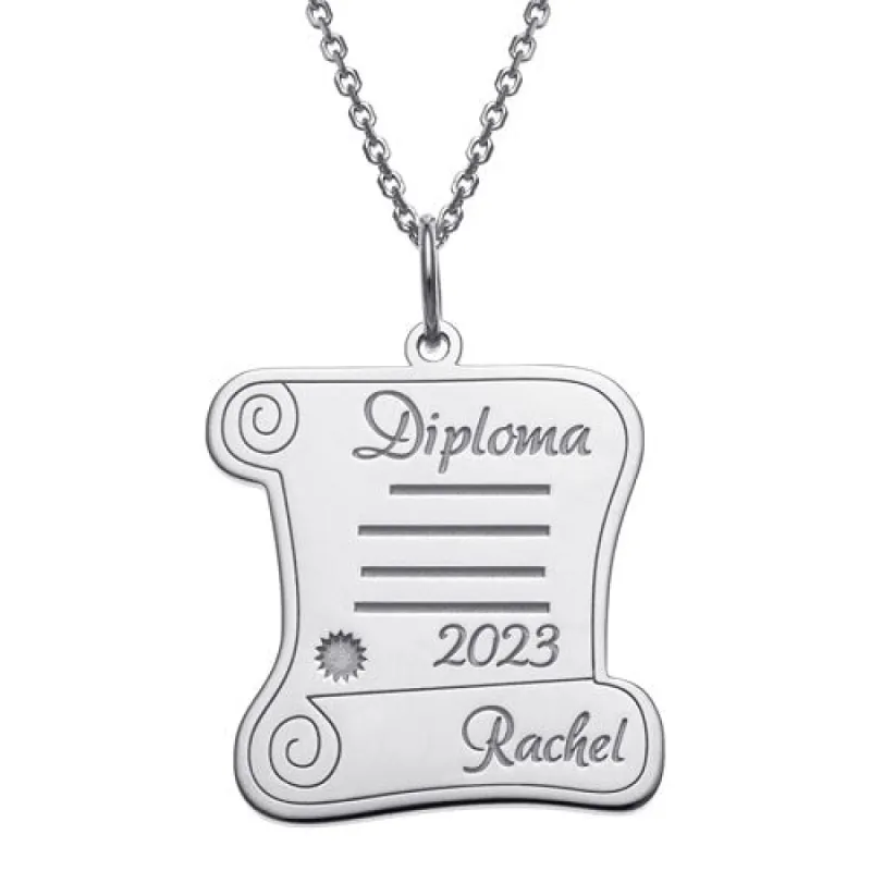 Sterling Silver Graduation Diploma Engraved Name Pendant sold by Limoges Jewelry