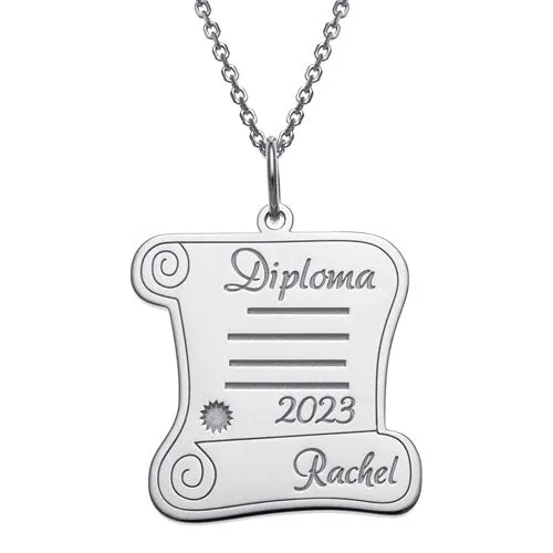 Sterling Silver Graduation Diploma Engraved Name Pendant sold by Limoges Jewelry