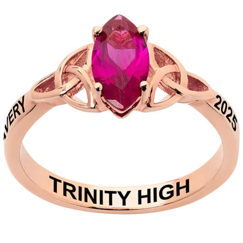 14K Rose Gold Plated Trinity Marquise Birthstone Class Ring sold by Limoges Jewelry