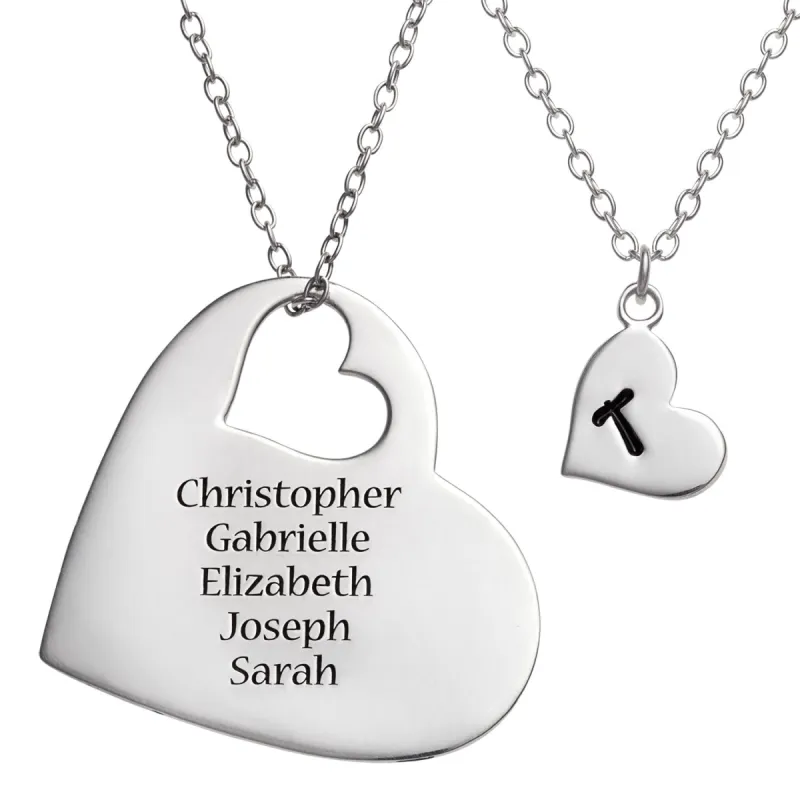 Sterling Silver Engraved Heart Cutout 2-pc Necklace Set sold by Limoges Jewelry