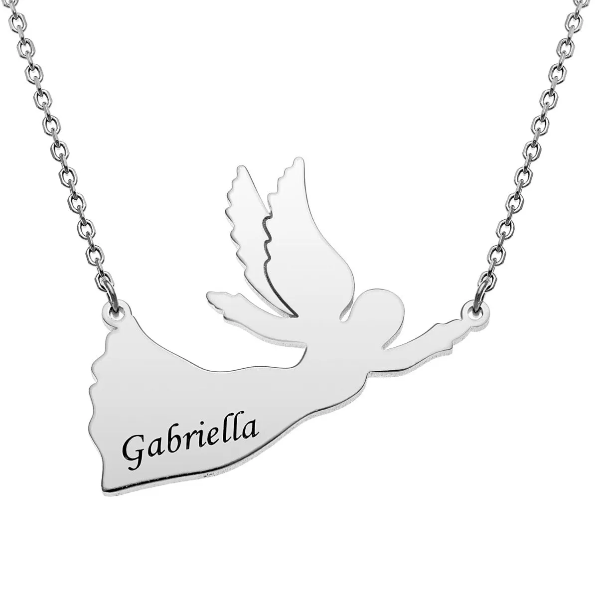 Silver Plated Engraved Name Angel Necklace sold by Limoges Jewelry