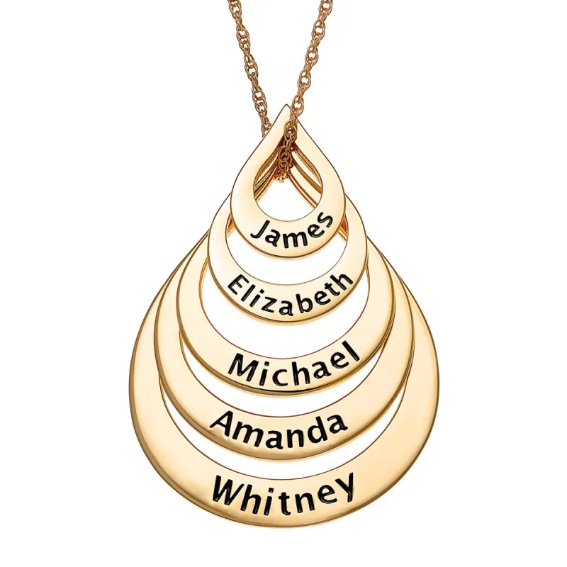 14K Gold over Sterling Nesting Teardrop with Names Necklace - 5 Names sold by Limoges Jewelry