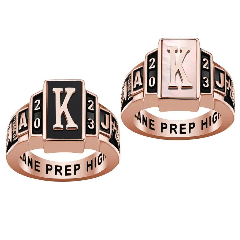 Ladies' Rose Gold Celebrium Genuine Stone Art Deco Class Ring sold by Limoges Jewelry