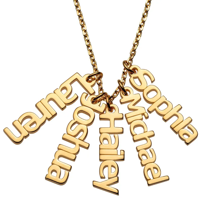 14K Gold over Sterling Petite Vertical Name Necklace - 5 Names sold by Limoges Jewelry