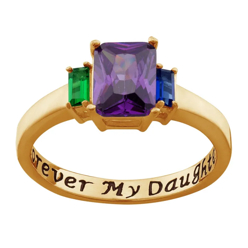 14K Gold over Sterling Forever My Daughter Emerald-cut Birthstone Ring made by Limoges Jewelry