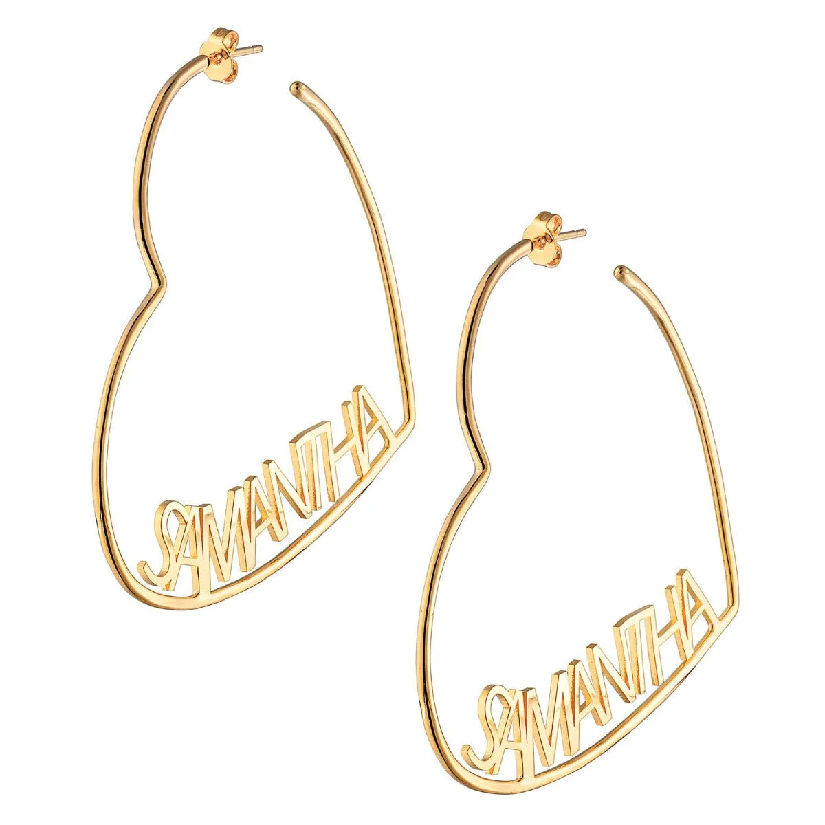 14K Gold Plated Personalized Nameplate Large Heart Hoop Earrings sold by Limoges Jewelry product image thumbnail 3