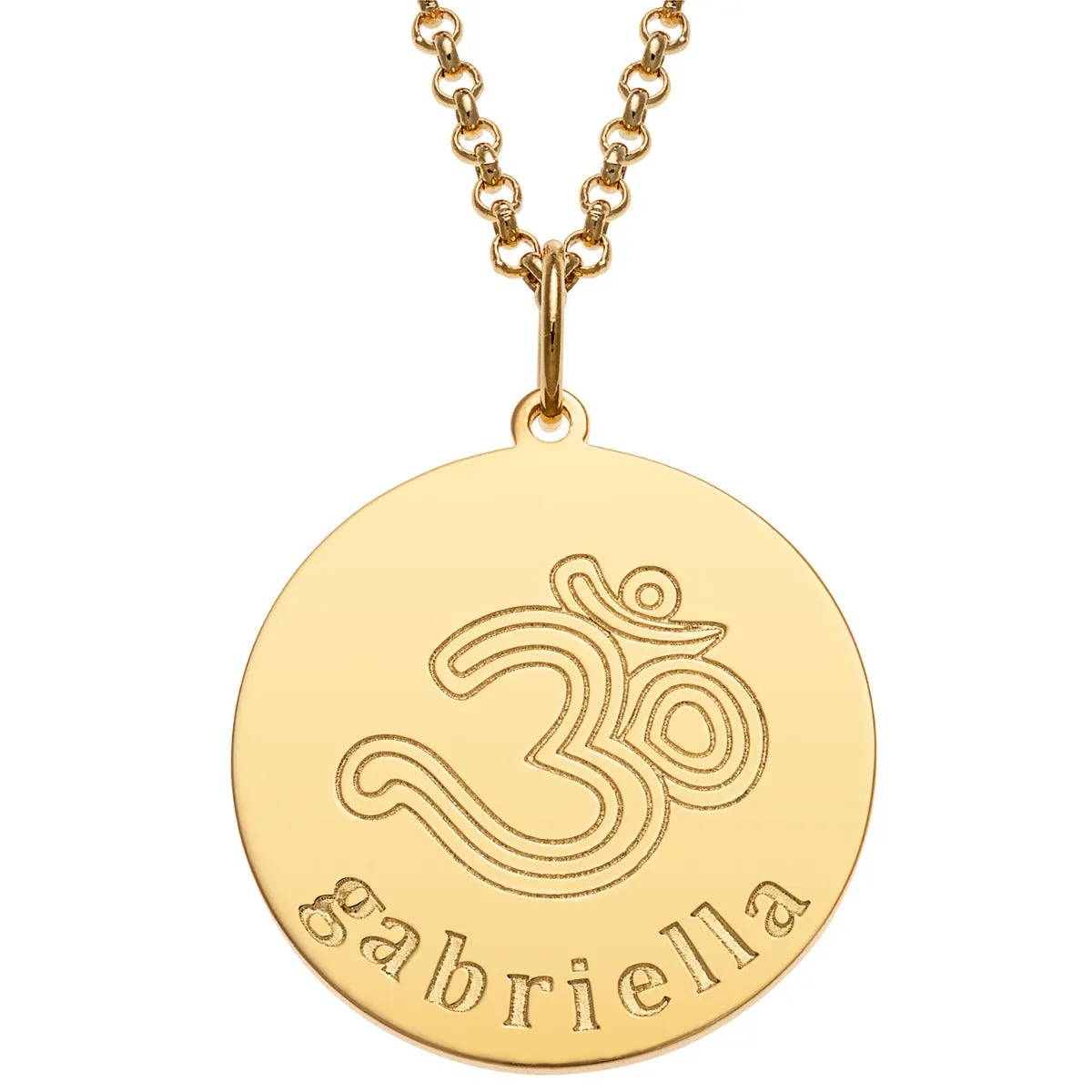 14K Gold Plated Engraved Name and Om Symbol Disc Necklace sold by Limoges Jewelry