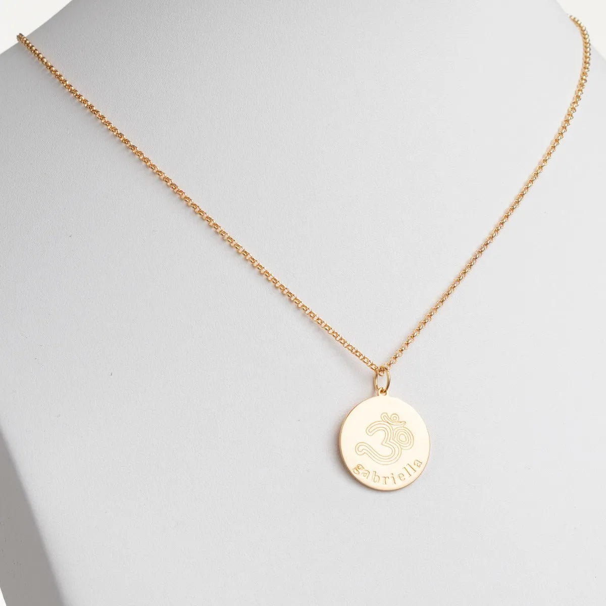 14K Gold Plated Engraved Name and Om Symbol Disc Necklace sold by Limoges Jewelry product image thumbnail 2