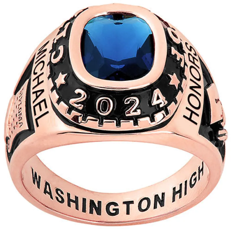 Men's 14K Rose Celebrium Birthstone 2024 Class Ring sold by Limoges Jewelry