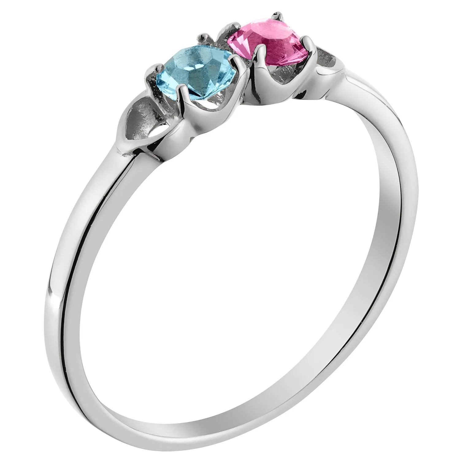 Sterling Silver Round Birthstone Ring with Hearts - 2 Stones- sold by Limoges Jewelry product image thumbnail 2