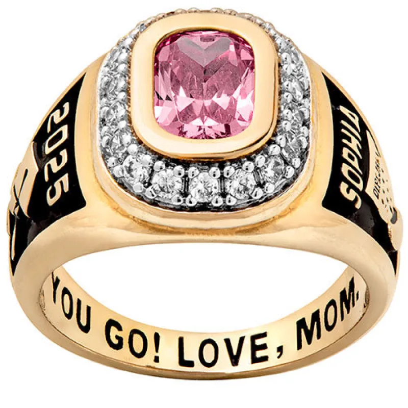Ladies' 14K Gold Plated CZ Encrusted Traditional Personalized Class Ring sold by Limoges Jewelry