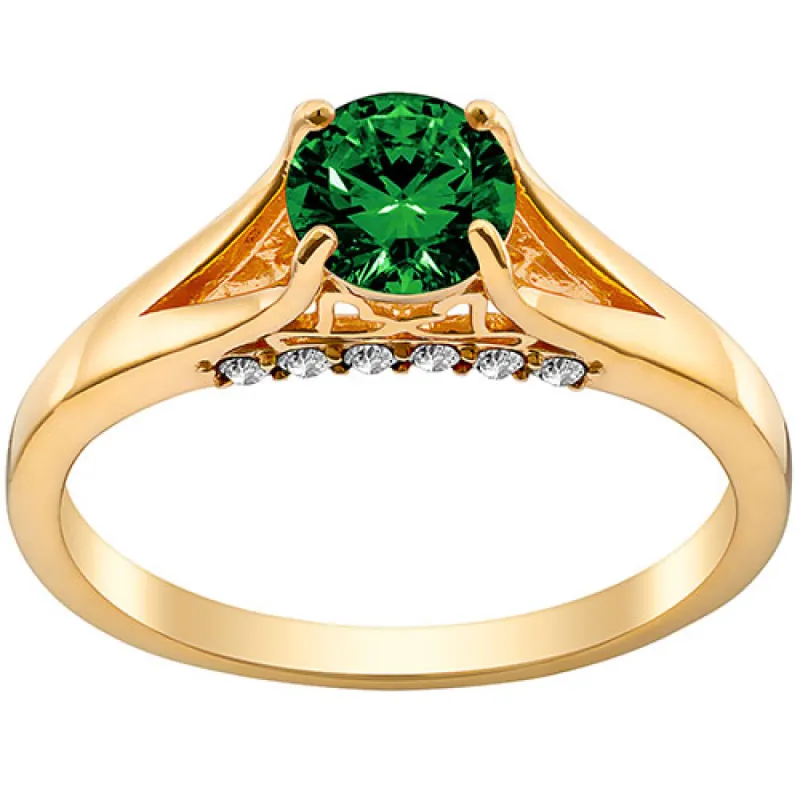 14K Gold Plated Simulated Emerald and Clear Crystal Ring sold by Limoges Jewelry