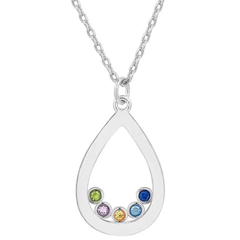 Enamel Open Teardrop with Birthstones Necklace - 1 to 5 stones sold by Limoges Jewelry
