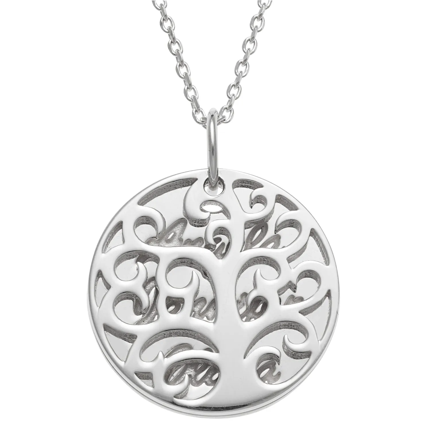 Sterling Silver Family Tree Name Necklace sold by Limoges Jewelry