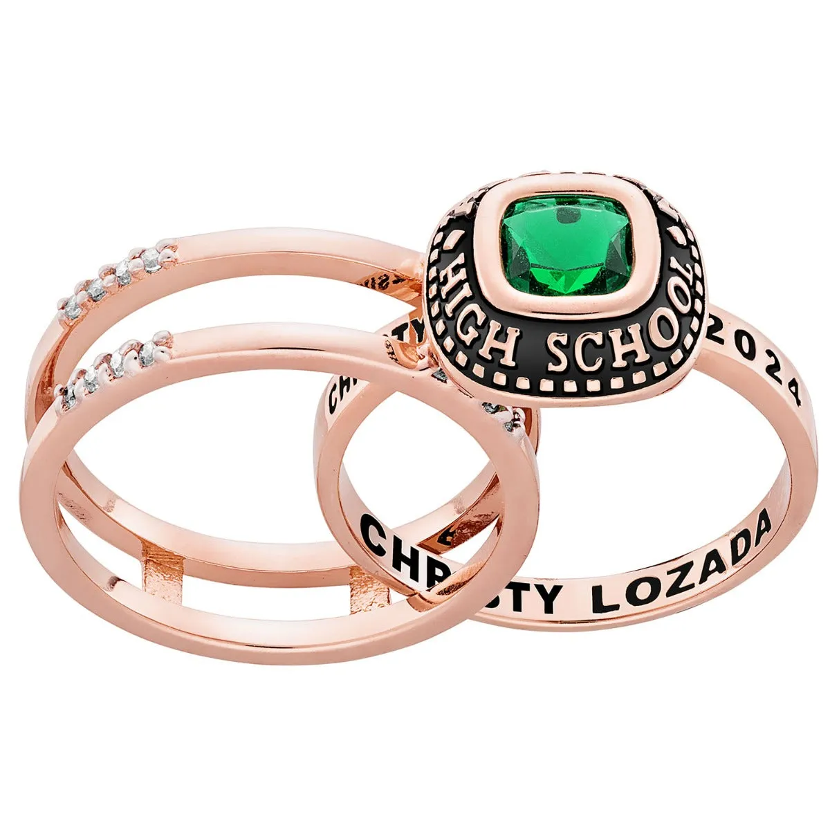 Ladies' 14K Rose Gold over Sterling Class Ring with Jacket and CZ Accents sold by Limoges Jewelry product image thumbnail 2