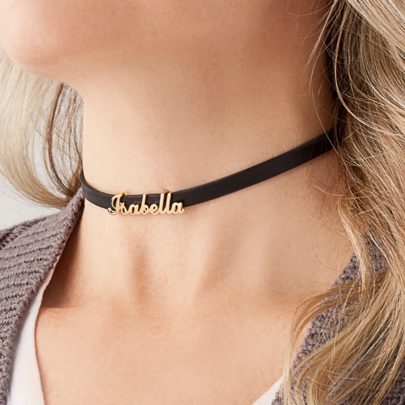 14K Gold over Sterling  Name Leather Wrap Bracelet and Choker sold by Limoges Jewelry