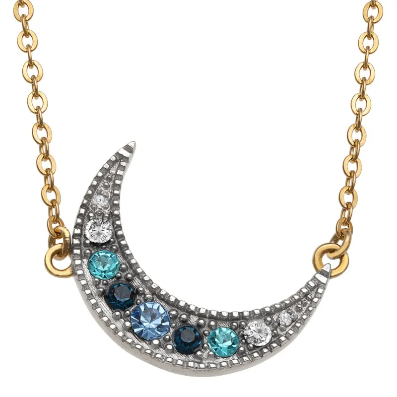 Two-Tone Family Birthstone and Diamond Accent Moon Necklace sold by Limoges Jewelry