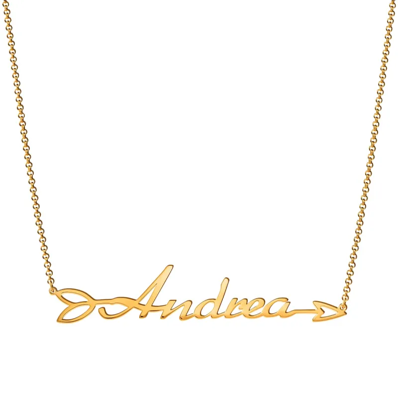 14K Gold over Sterling Script Name Arrow Necklace sold by Limoges Jewelry