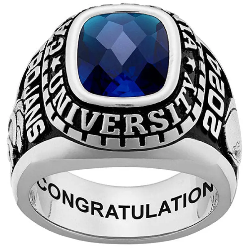 Men's Sterling Silver Large Traditional Checkerboard Birthstone Class Ring sold by Limoges Jewelry