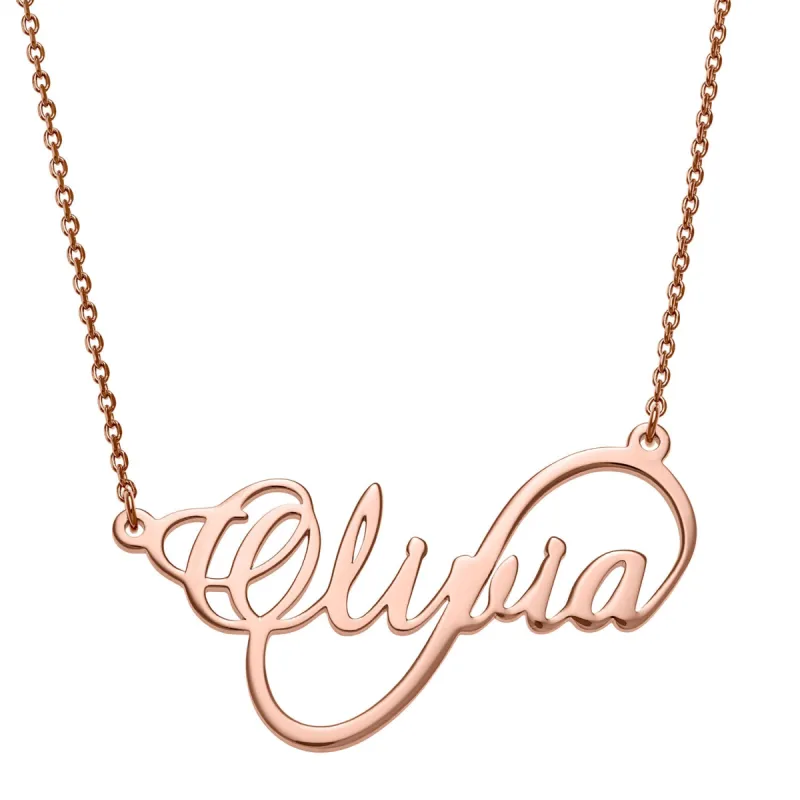 14K Rose Gold over Sterling  Script Name Infinity Necklace sold by Limoges Jewelry