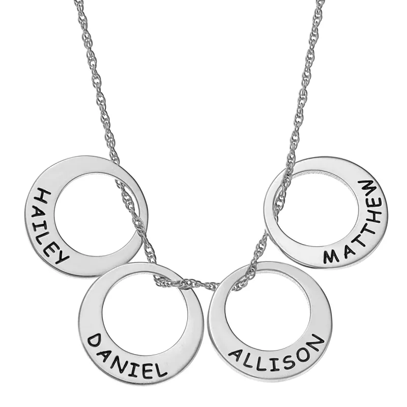 Sterling Silver Engraved Name Open Disc Necklace - 4 Discs sold by Limoges Jewelry