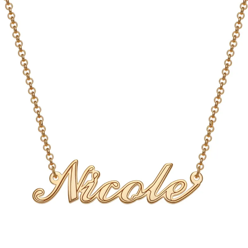 14K Gold over Sterling Script Name with Outline Necklace sold by Limoges Jewelry