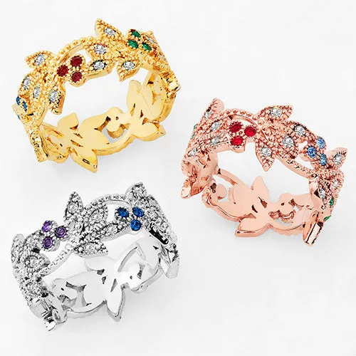 Silver Plated Family Birthstone with Clear Leaves Band Ring sold by Limoges Jewelry product image thumbnail 4