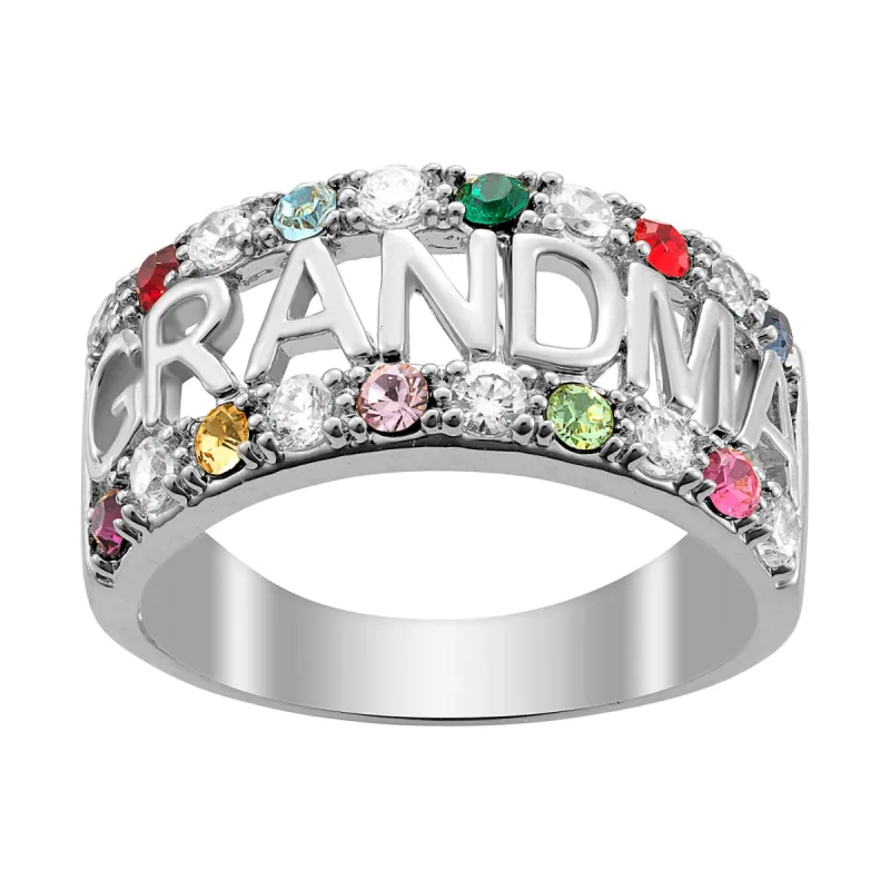 Sterling Silver Grandma CZ Family Birthstone Ring sold by Limoges Jewelry