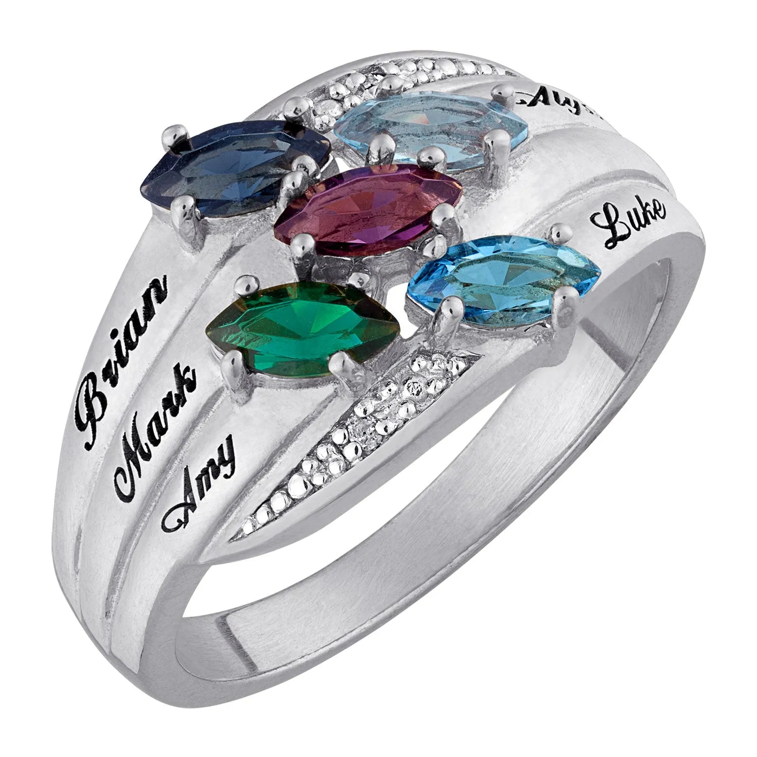 Silver Plated Family Name & Marquise Birthstone Ring with Genuine Diamond sold by Limoges Jewelry product image thumbnail 2