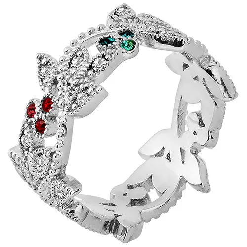 Silver Plated Family Birthstone with Clear Leaves Band Ring sold by Limoges Jewelry product image thumbnail 2