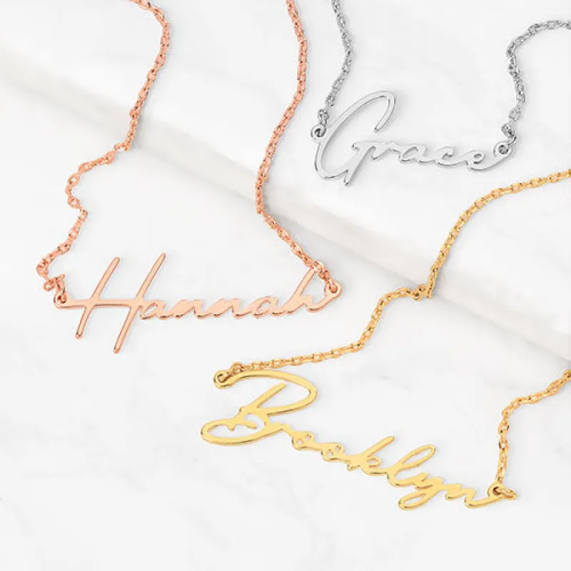 Sterling Silver Handwritten Script Name Necklace sold by Limoges Jewelry