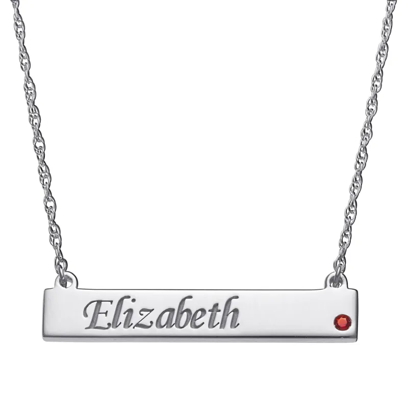 Sterling Silver Personalized Name and Birthstone Bar Necklace sold by Limoges Jewelry
