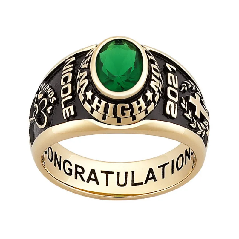 Ladies 18K Gold over Sterling Traditional Oval Stone Class Ring sold by Limoges Jewelry