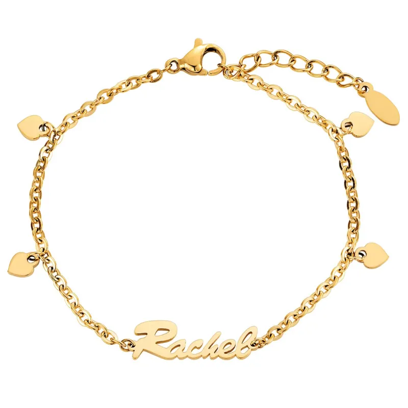 Gold Stainless Steel Heart Charm and Name Bracelet sold by Limoges Jewelry
