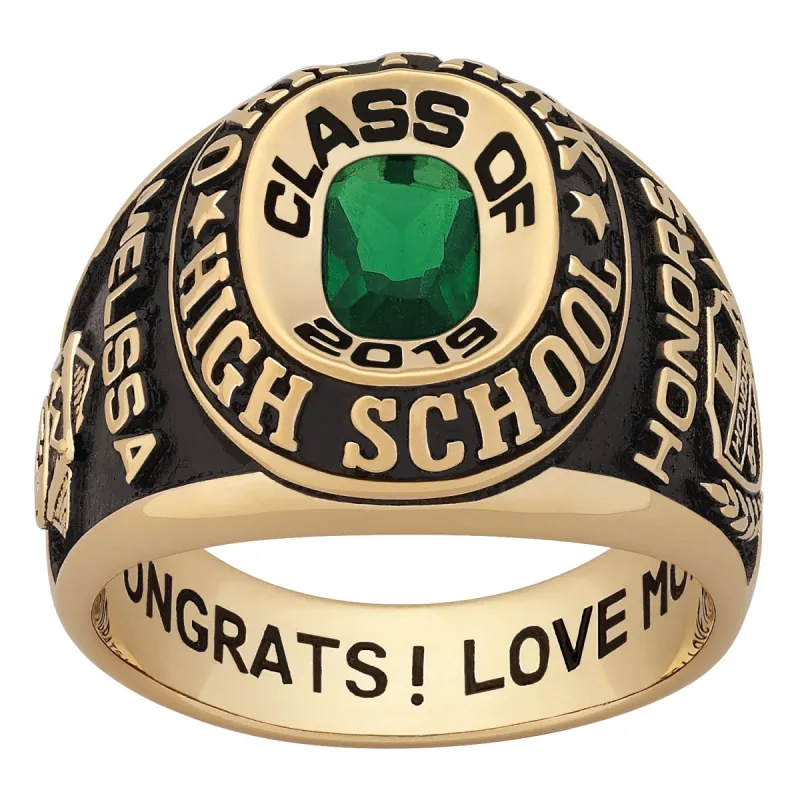 Women's Yellow CELEBRIUM Double Row Traditional Birthstone Class Ring sold by Limoges Jewelry